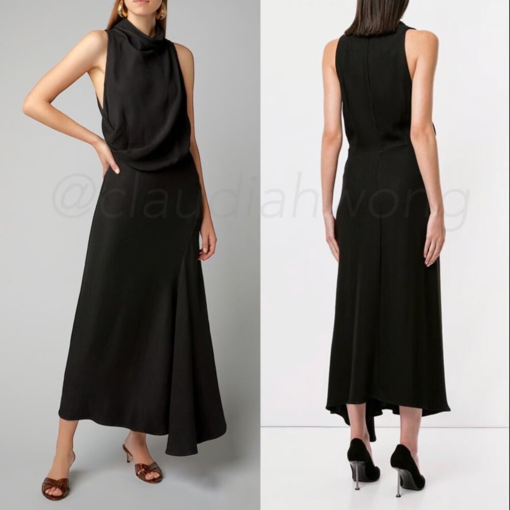 Acler Size 10 Indiannah Cowl Neck Draped Maxi Dress Black Hourglass Sleeveless